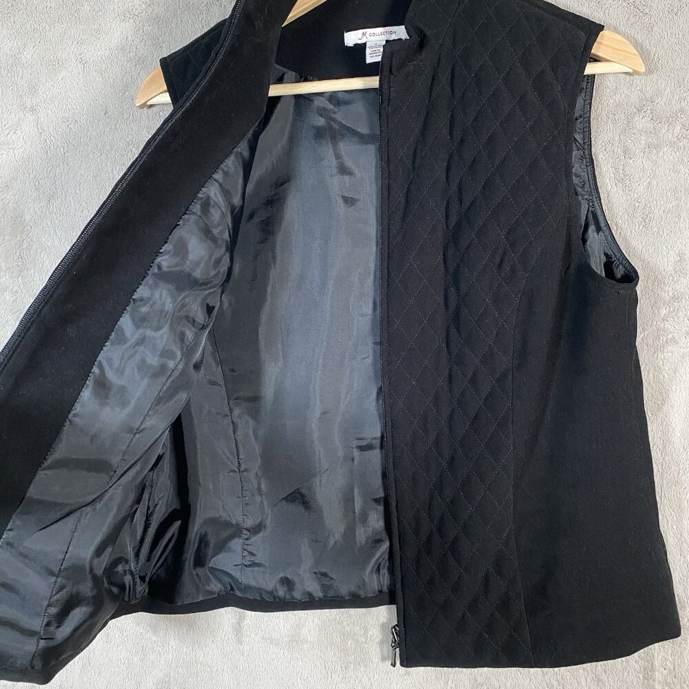 JM Collection Black Quilted Vest Womens 6 Full Zip Up Equestrian Country Classic - Picture 5 of 9